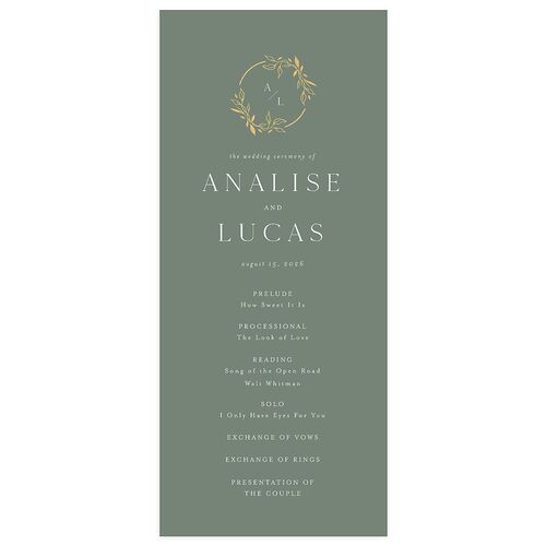 Monogram Leaves Wedding Programs Gold Eucalyptus Signature