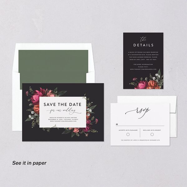Blooming Botanical Digital Save the Date Cards Midnight Dusty Blue Lets Celebrate Standard