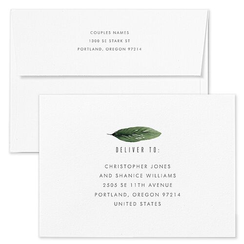 Tropical Leaves Save The Date Card Envelopes White Midnight Recipient Address Signature Standard