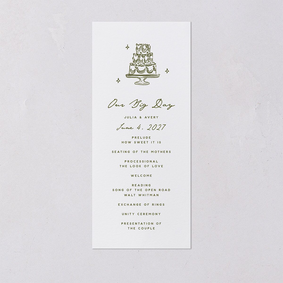 Hand Drawn Cake Wedding Programs Dark Camo Signature
