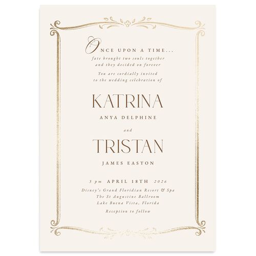 Once Upon a Time Wedding Invitations Gold Linen Signature Blank No Standard