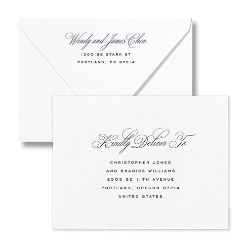 Classic Joyful Greeting Thank You Card Euro Envelopes White Navy Both Recipient and Return Addresses Luxe Signature