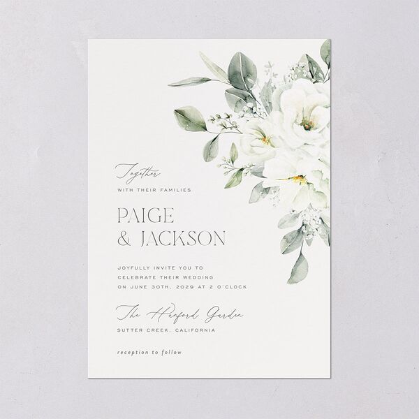 Elegant Pastel Floral Wedding Invitations Pure White Signature Blank No Standard