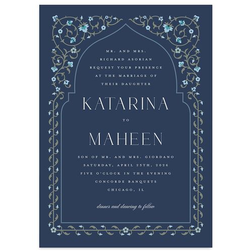 Ornate Threshold Wedding Invitations Moody Blue Signature Blank No Standard