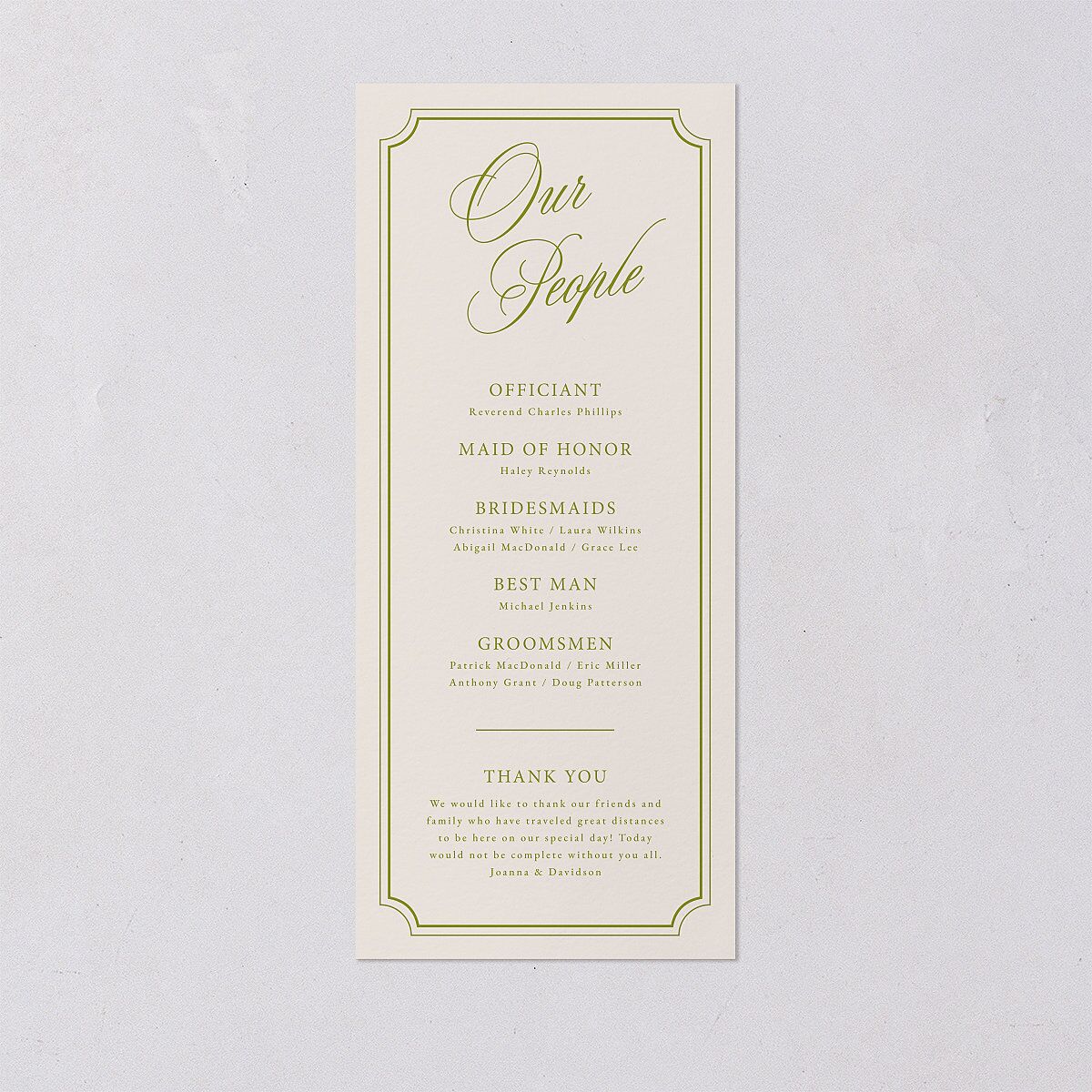 We're Getting Married Wedding Programs Deep Olive Signature