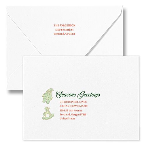 Vintage Holiday Wreath Holiday Card Euro Envelopes White Hunter Green Both Recipient and Return Addresses Luxe Signature