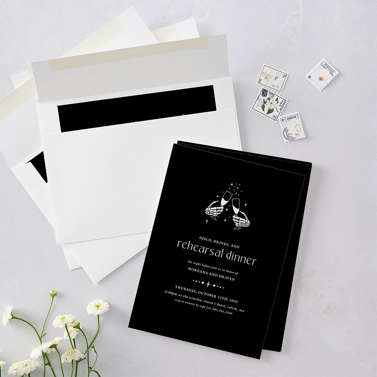 Til Death Do We Disco Rehearsal Dinner Invitations Licorice Signature Blank
