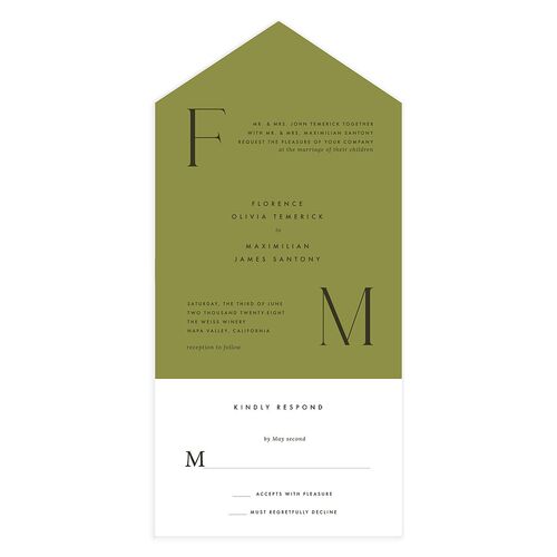 Modern Initials All-in-One Wedding Invitations Olive Signature Light Both Recipient and Return Addresses No