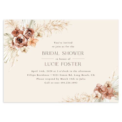 Pampas Floral Bridal Shower Invitations Espresso Signature Blank Standard