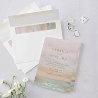 Ethereal Sunset Wedding Invitations Gold Peach Fuzz Signature Blank No