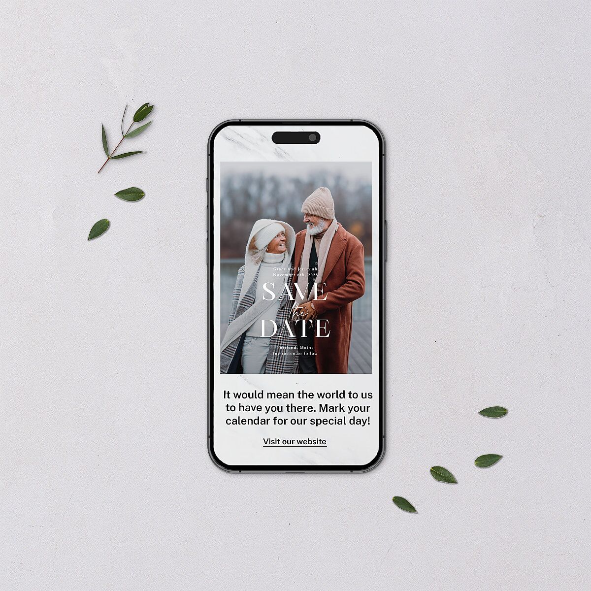 Foundation Digital Save the Date Cards Chestnut Dusty Blue Lets Celebrate