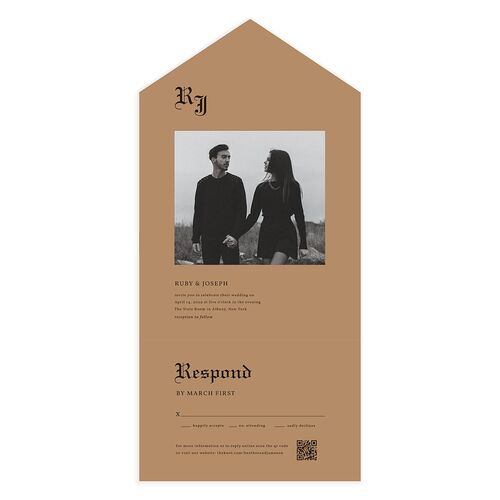 Minimalist Gothic Photo All-in-One Wedding Invitations Copper Signature Light Both Recipient and Return Addresses No