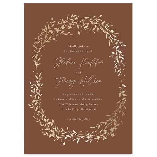 Oval Garland Foil Wedding Invitations Sepia Gold Signature Blank No Standard