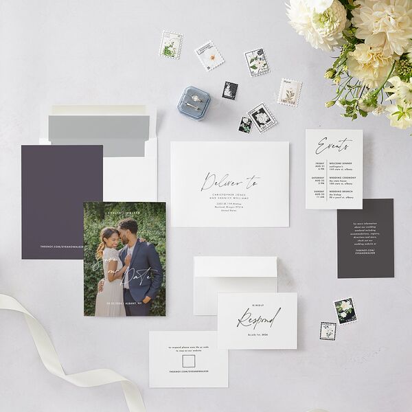 Picture This Photo Save the Date Cards Medieval Grey Signature smooth Blank No Standard