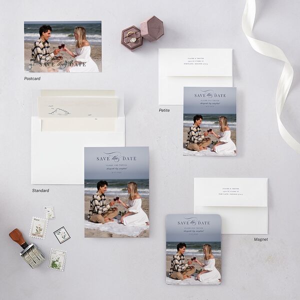Elegant Lighthouse Save The Date Cards Maritime Signature smooth Blank No Standard