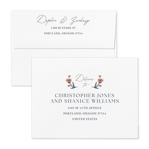 Flora Garden Border Thank You Card Envelopes Moody Blue White Both Recipient and Return Addresses Signature Standard