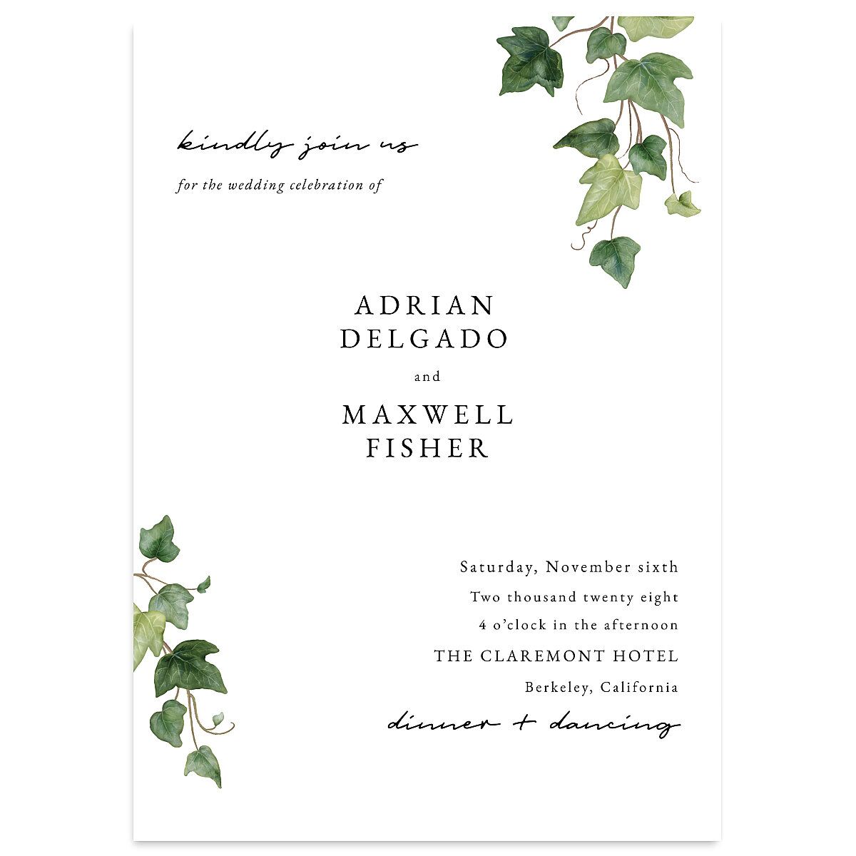Elegant Ivy Wedding Invitations