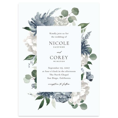 Timeless Bouquet Wedding Invitations Dusty Blue Signature Blank No Standard