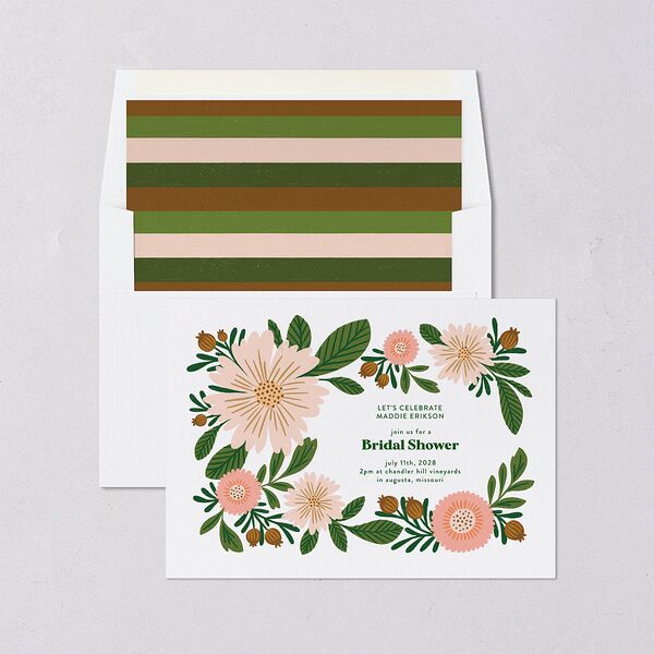Retro Bloom Bridal Shower Invitations Scottish Green Signature Blank Standard