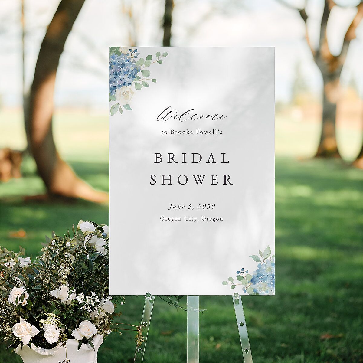 Elegant Hydrangea Bridal Shower Standard Welcome Sign Large Dusty Blue Standard Indoor Foam Core L Welcome