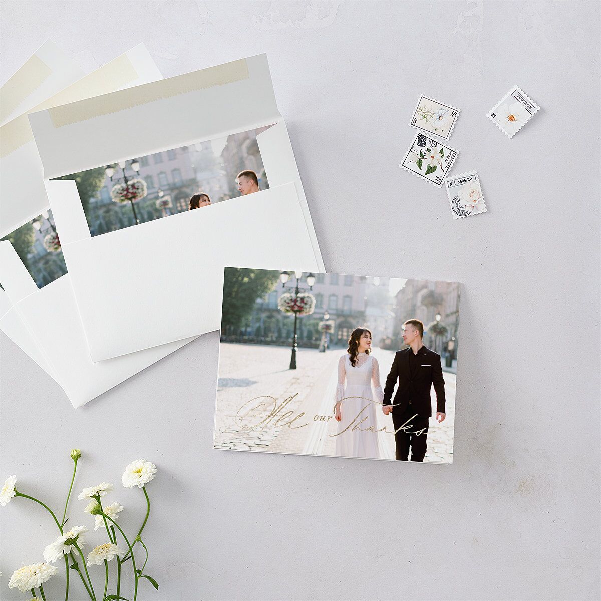 Double Happiness Thank You Cards Gold Scarlet