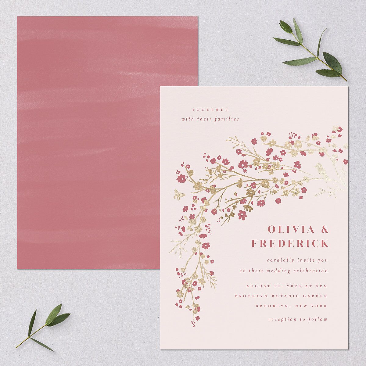 Cherry Blossoms Wedding Invitations Gold Soft Pink Signature Blank No Standard