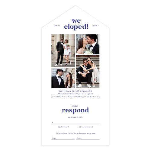 Photo Elopement All-in-One Wedding Invitations Jewel Blue Signature Light Both Recipient and Return Addresses No