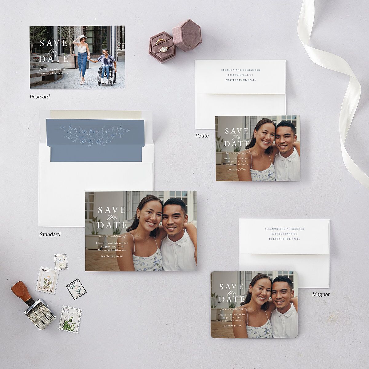 Timeless Floral Save The Date Magnets Dusty Blue Magnet Paper