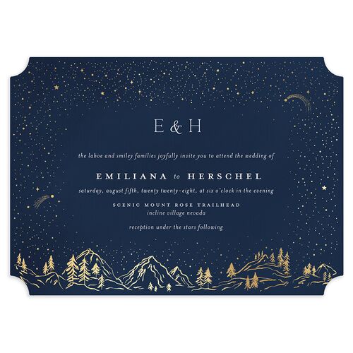 Mountain Sky Foil Wedding Invitations Gold Navy Signature Blank No Ticket