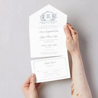 Vintage Hydrangea Garden Crest All-in-One Wedding Invitations Slate Signature Light Both Recipient and Return Addresses No