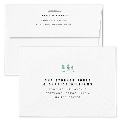 Iconic Mountain Wedding Invitation Envelopes Terracotta Dark Green Return Address Standard Signature