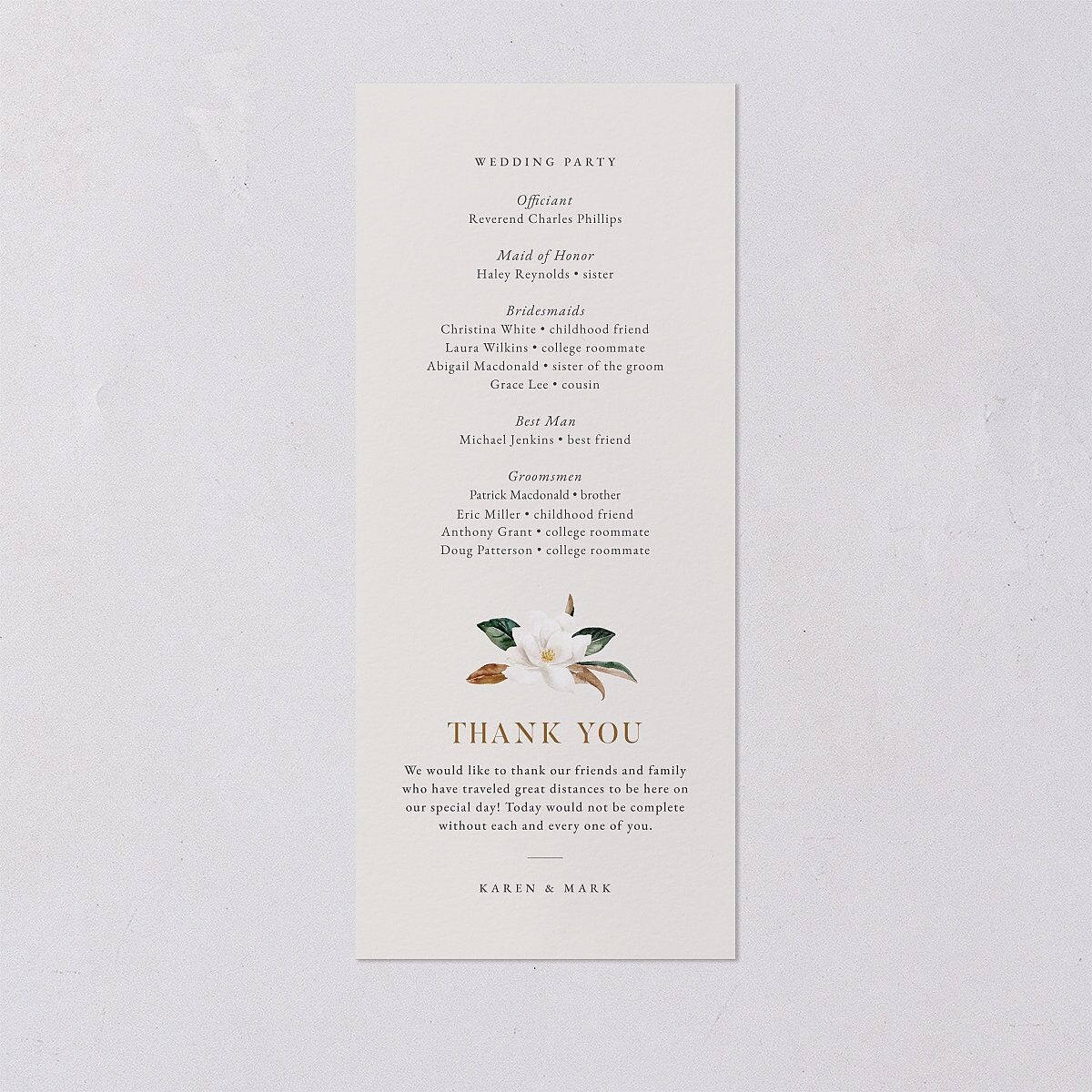 Southern Magnolia Wedding Programs Midnight Signature