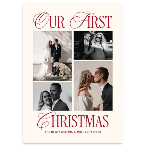 Classic Editorial First Christmas Photos Holiday Cards Merlot Signature Blank Standard