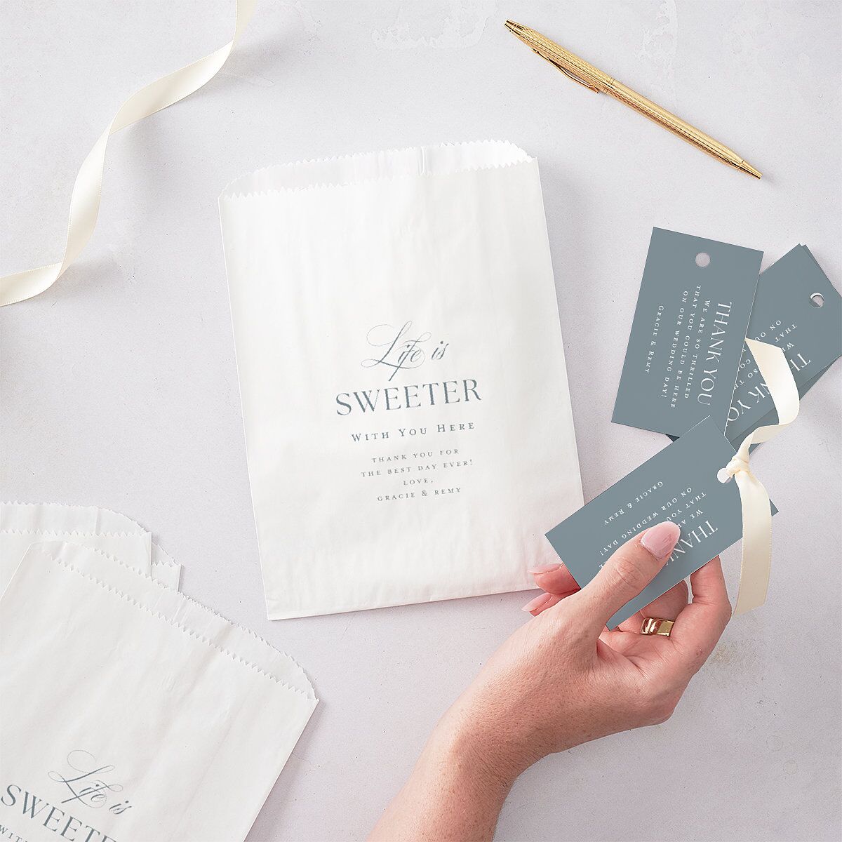 Classic Picture Photo Favor Gift Tags Dusty Blue Signature