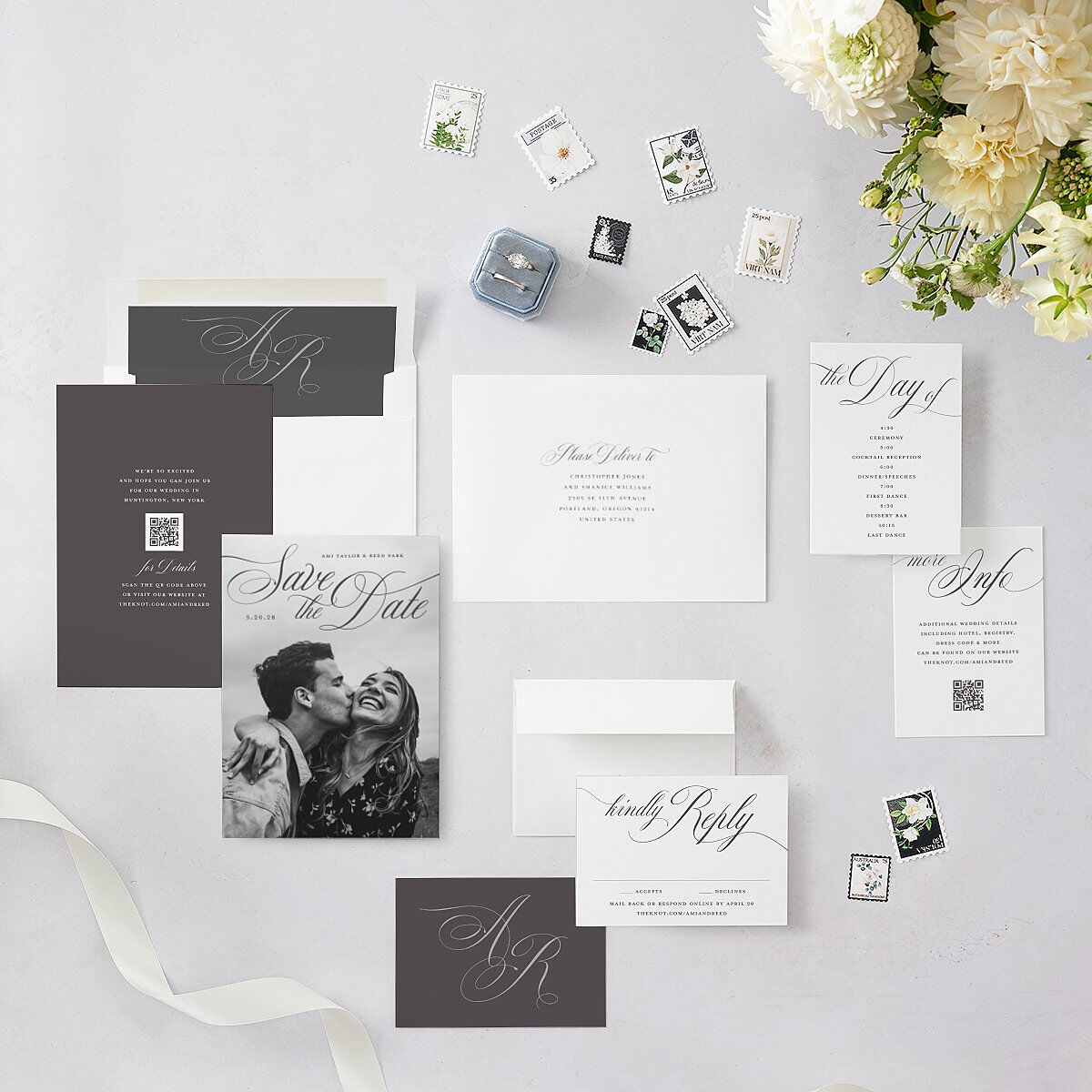 Grand Calligraphy Save the Date Cards Medieval Grey Signature smooth Blank No Standard