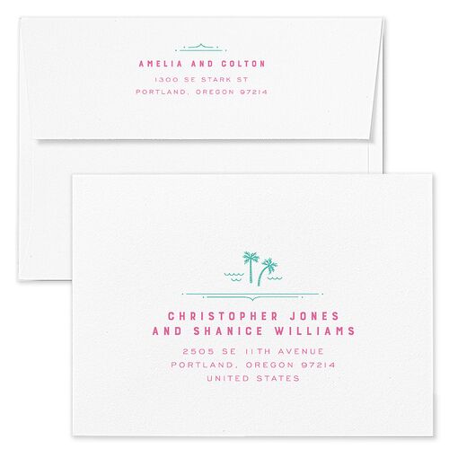 Iconic Beach Save The Date Card Envelopes White Sky Both Recipient and Return Addresses Signature Standard