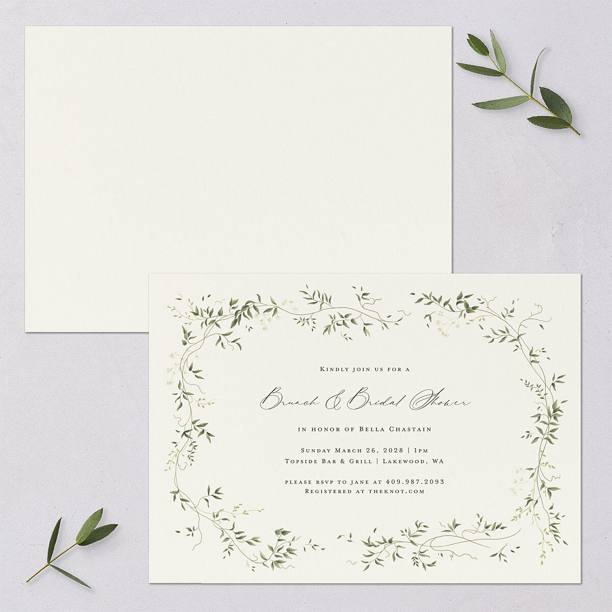 Dainty Fairytale Greenery Bridal Shower Invitations Hunter Green Signature Blank
