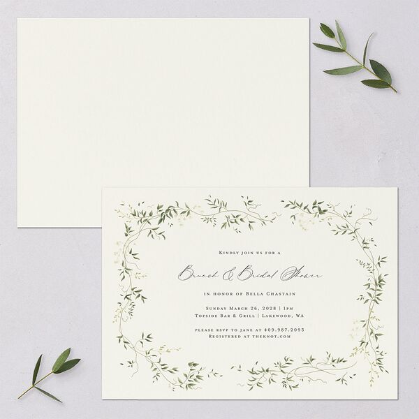 Dainty Fairytale Greenery Bridal Shower Invitations Hunter Green Signature Blank