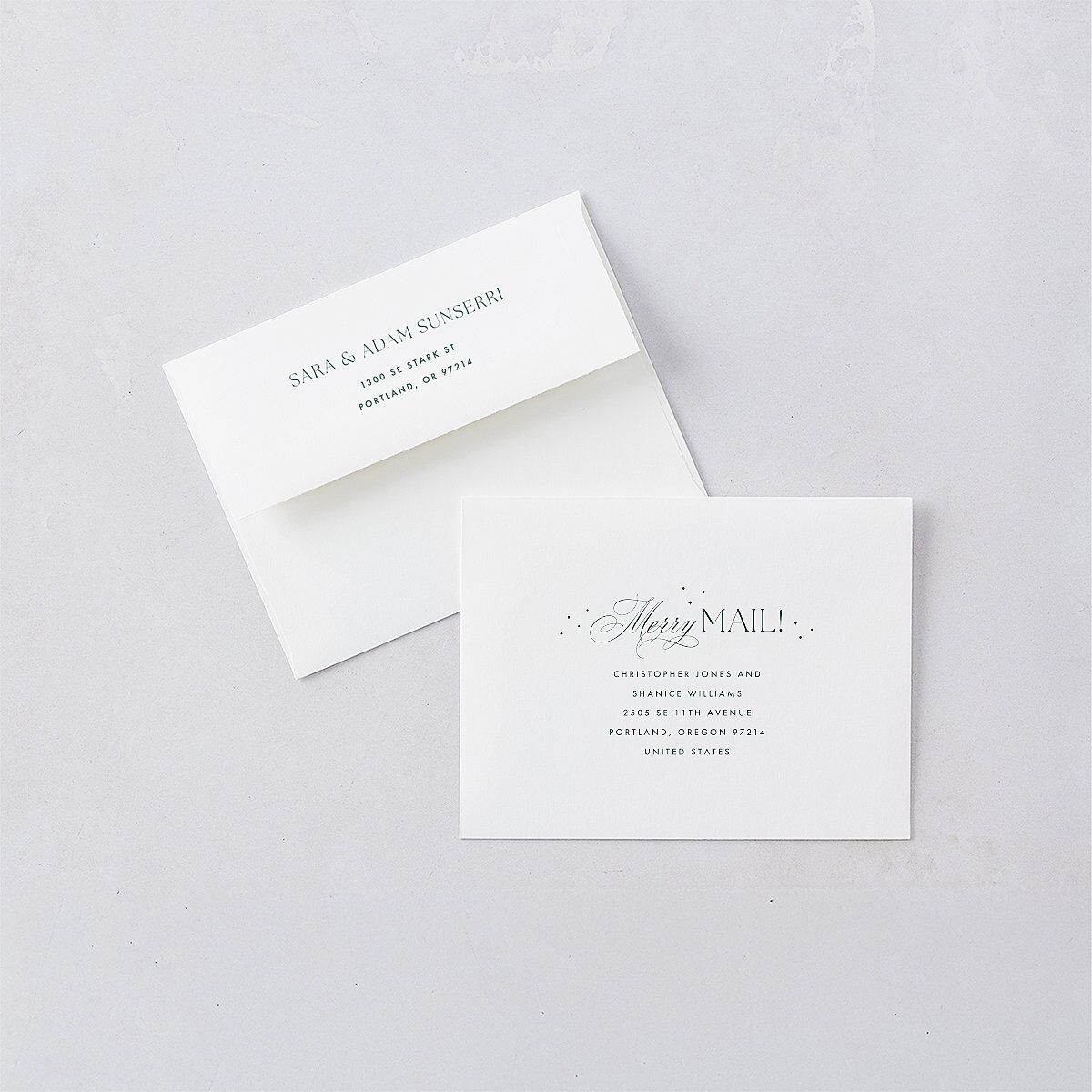 Married and Bright Wedding Gallery Thank You Card Envelopes White Emerald Both Recipient and Return Addresses Signature Standard