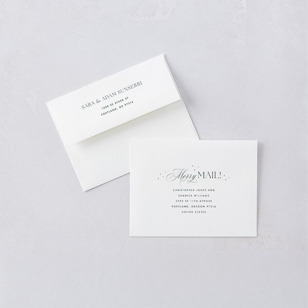 Married and Bright Wedding Gallery Thank You Card Envelopes White Emerald Both Recipient and Return Addresses Signature Standard