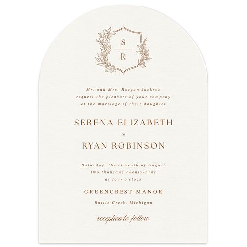 Elegant Garland Crest Wedding Invitations Saddle Signature Blank No Arch