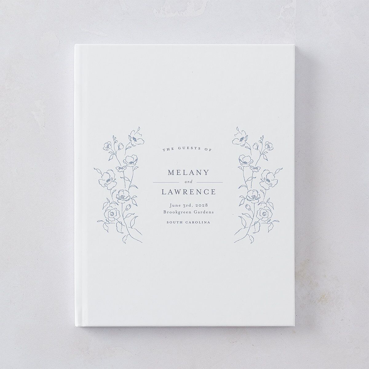 Floral Adornment Wedding Guest Book Dusty Blue