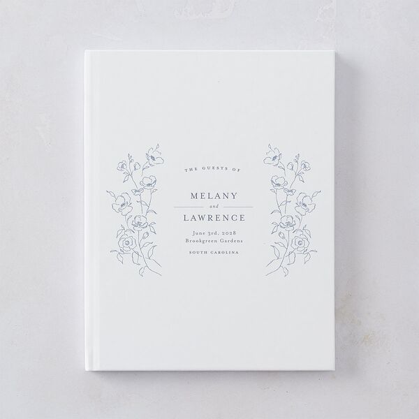 Floral Adornment Wedding Guest Book Dusty Blue