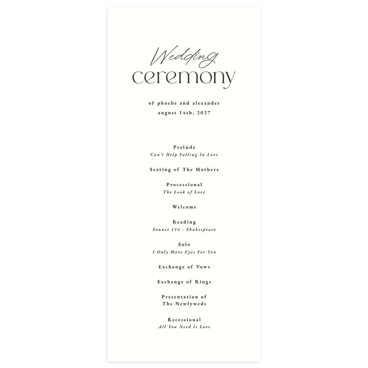 Striking Portrait Wedding Programs