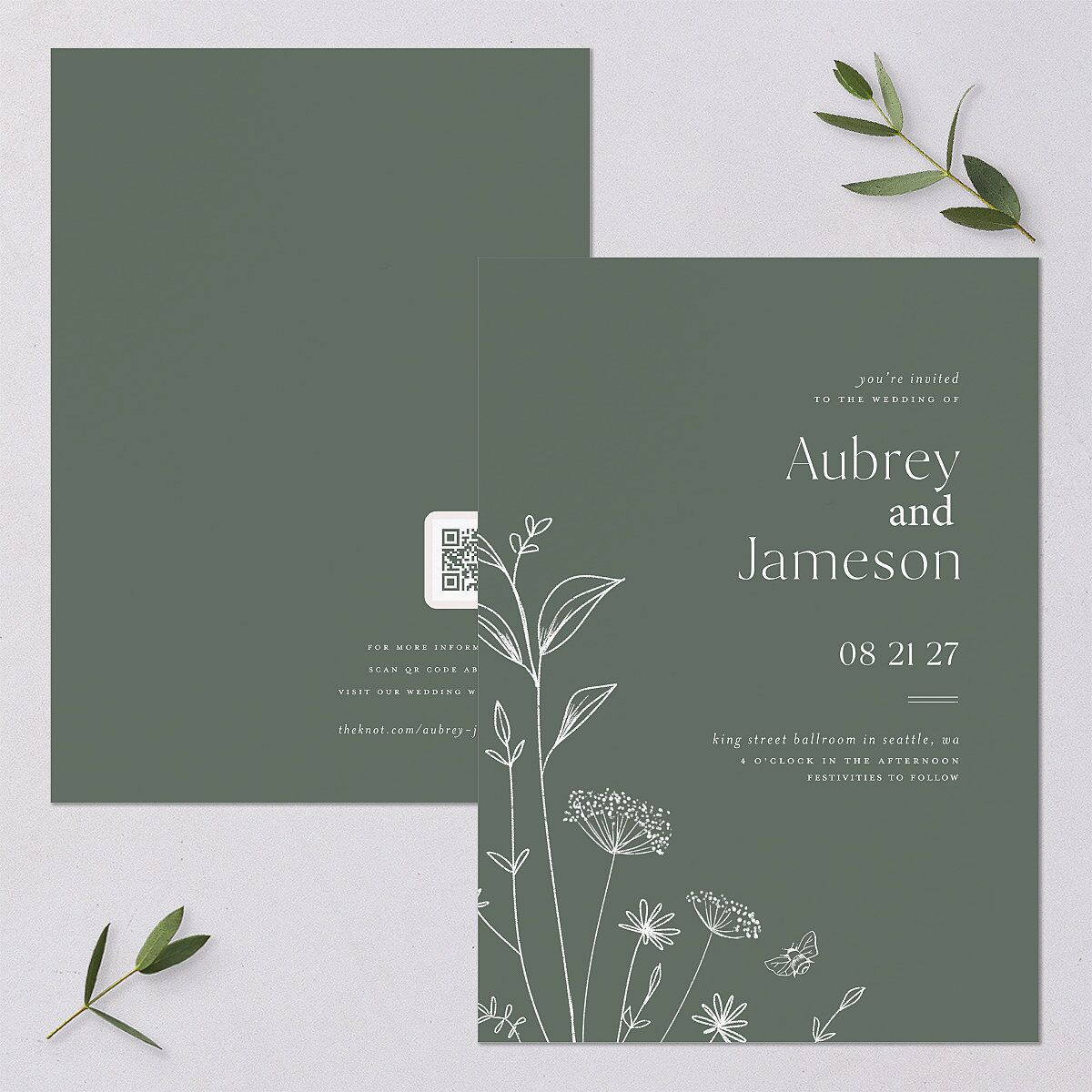 Simple Modern Wildflowers Wedding Invitations — view 1