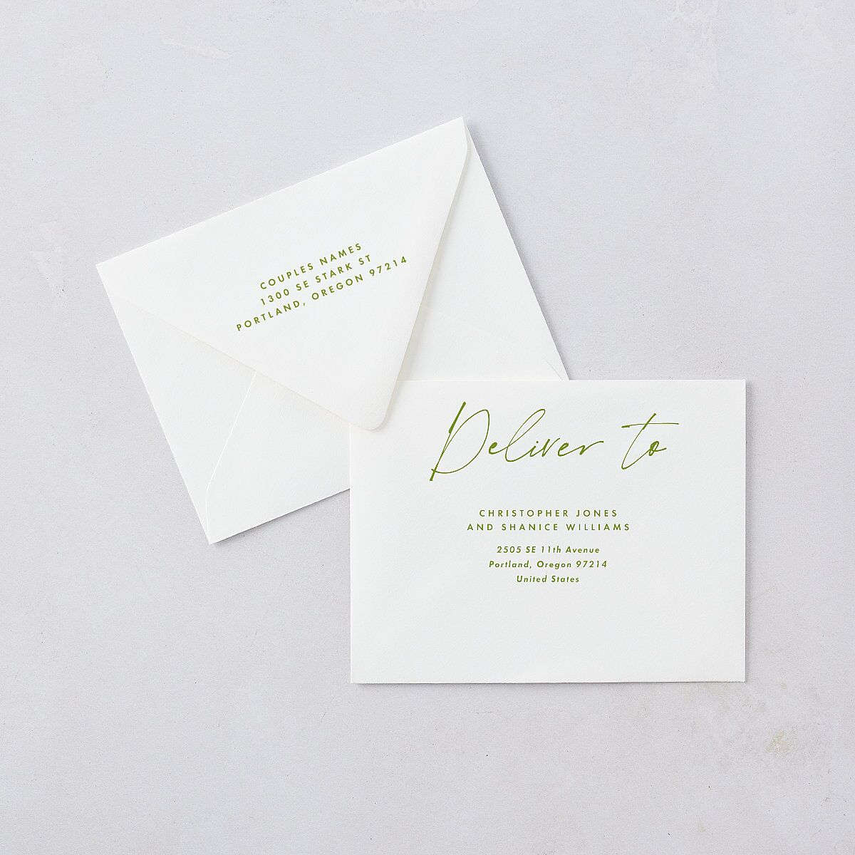 Picture This Photo Thank You Card Euro Envelopes White Luxe Greenery Both Recipient and Return Addresses