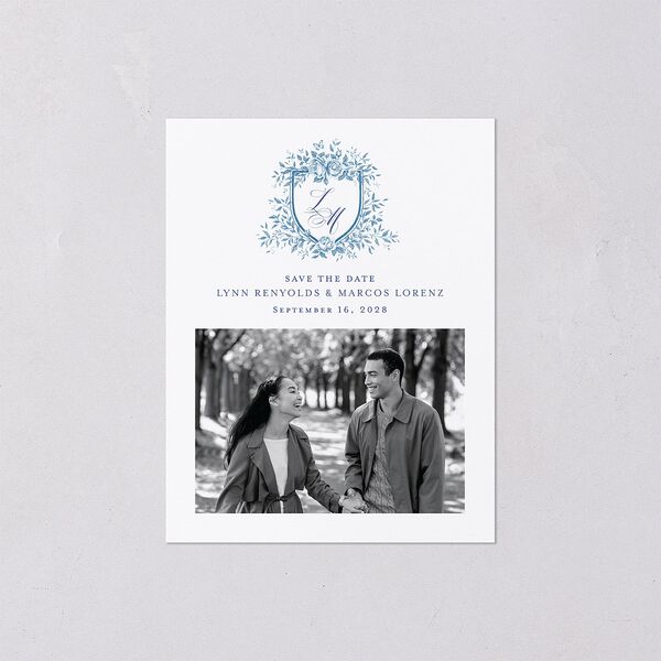 Rose Crest Photo Save the Date Petite Cards Regency Blue Signature smooth Blank No