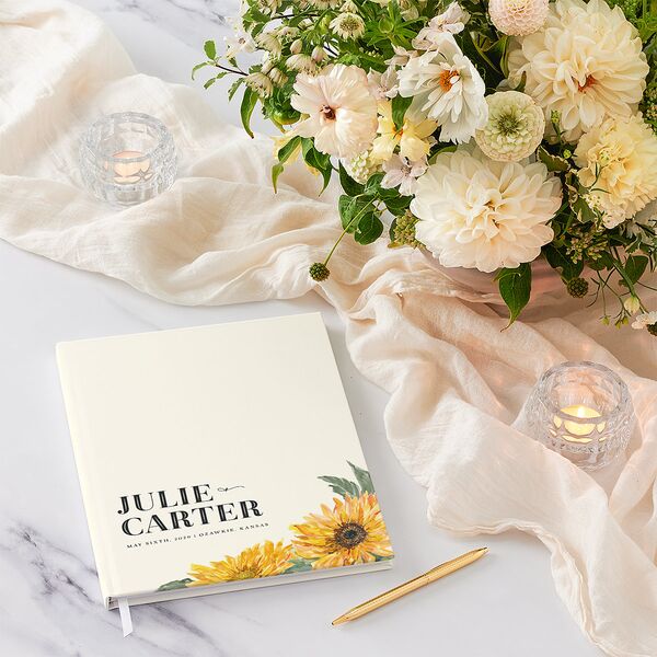 Sunflower Wedding Guest Book Cream