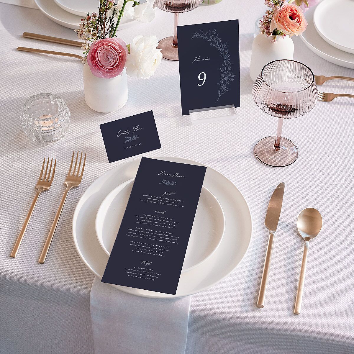 Romantic Branches Table Numbers Navy Signature