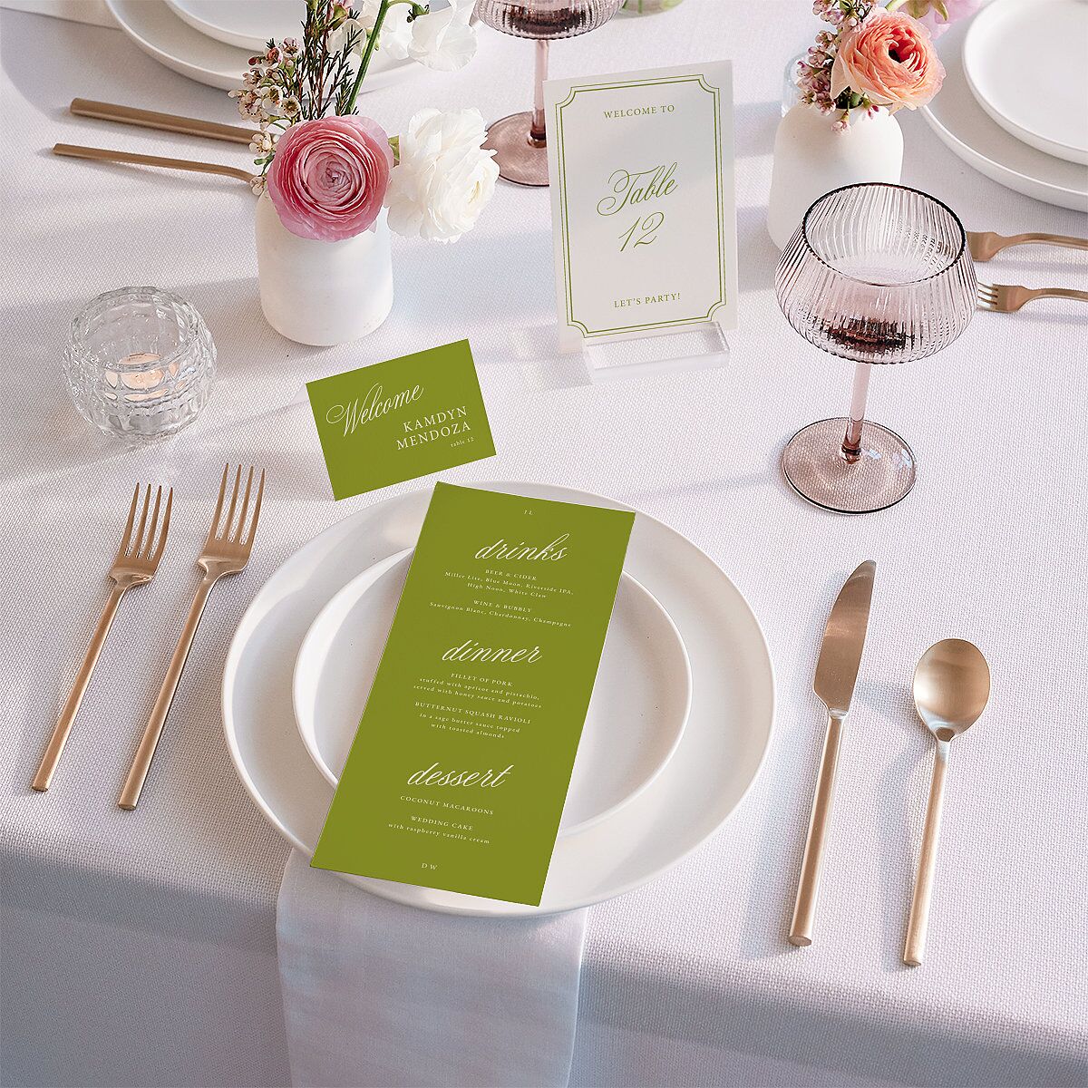 We're Getting Married Menus Deep Olive Signature